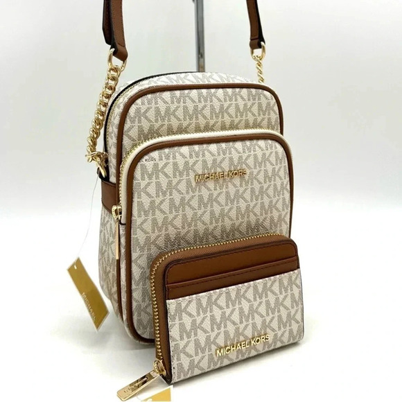 Michael Kors Medium NS Chain Xbody Bag & Jet Set Travel MD ZA Card Case Wallet - Picture 1 of 14